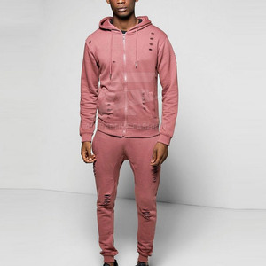 Best Selling <b>Pullover</b> <b>Men</b> Distressed Tracksuits Winter Wear Custom Solid Color Distressed Tracksuits - Product Image 4