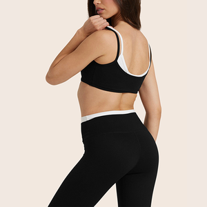 Soutien-gorge de sport MILIENZ pour femme, noir et blanc contrastant, col carré, maintien léger, sans coutures, respirant, en nylon/coton torsadé, pour le yoga - Product Image 4