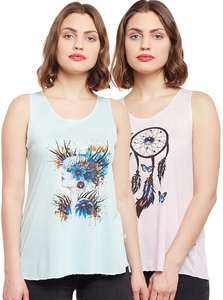 Débardeur sans manches blanc pour femme, imprimé attrape-rêves, style bohème, en coton tricoté, col rond, longueur normale, logo sur le devant - Product Image 6