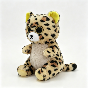 Peluche léopard personnalisée, poils duveteux, oreilles et pattes jaunes, yeux avec bordure dorée scintillante. - Product Image 4
