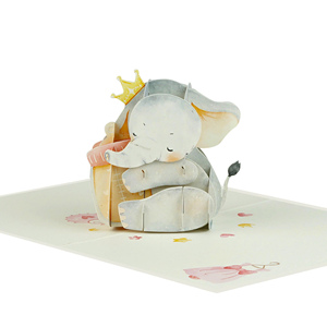 Carte de fête prénatale 3D pop-up personnalisée OEM, faite à la main, avec un design d'éléphant rose - Product Image 4