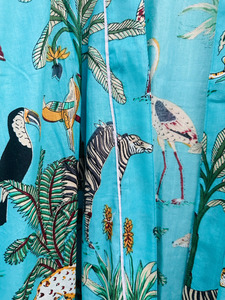 Bata Kimono de Algodón Turquesa con Estampado Artesanal para Mujer, Ropa de Estar por Casa Floral, Bata Larga Cómoda y Casual, Albornoz Hecho a Mano - Product Image 4
