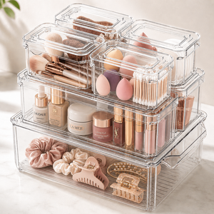 Clear Beauty Organizer Bins <b>for</b> Cosmetics, Skincare, Makeup Brushes, Perfumes & <b>Dressing</b> <b>Table</b> <b>Storage</b> - Product Image 1