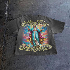 T-shirt graphique vintage Saint Michael pour hommes, Faith Over Fear, illustration religieuse, tee-shirt en coton surdimensionné, style streetwear - Product Image 5