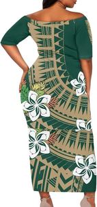 Conjunto de 2 piezas de camisa y vestido Puletasi Samoano con estampado floral, vestido ajustado tribal polinesio, vestido de isla - Product Image 5