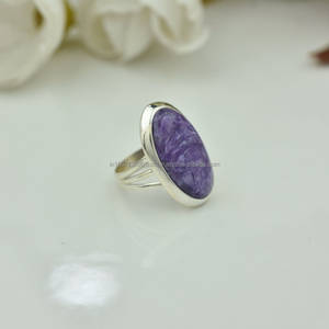 Bague en argent sterling 925, bague faite à la main, bijoux en charoite, cadeau pour femme - Product Image 2