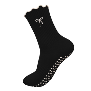 Wholesale Custom <b>Bow</b> Yoga Socks Female Embroidery Gym Fitness Cotton Crew Non-Skid Cotton Crew Grip Socks Pilates Socks - Product Image 5