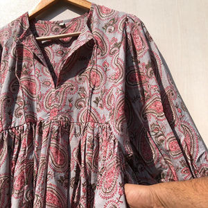 Vestido Midi Informal de Algodón 100% para Mujer, Estampado Floral, Cuello Profundo, Cierre con Cordón, Silueta Holgada, Forro de Algodón Tejido, Ropa de Dormir - Product Image 1