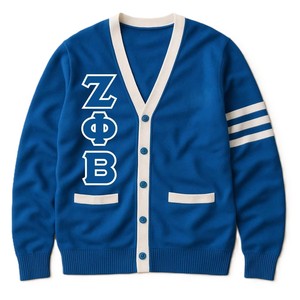 New Style Zeta Phi Beta V-Neck <b>Cardigan</b> Sorority Stripped Long Sleeves Flexible Bottom Embroidered Sweater - Product Image 1