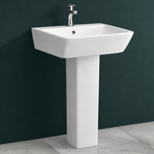 Lavabo Pedestal Rectangular Levis de un Solo Orificio, Diseño Minimalista, Acabado Cromado, Lavamanos para Baño - Product Image 3