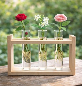 Wooden Art <b>Deco</b> 3-Hole Test Tube Vase Holder Stand Glass Tubes Eco-Friendly Handmade Wall Decorative Centerpiece for Weddings - Product Image 2