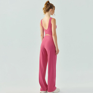 Conjunto Deportivo Rosa para Mujer, Sin Mangas, Cuello Cuadrado, Corte Holgado, con Bolsillos Laterales, Cierre con Cordón, Estilo Veraniego - Product Image 6