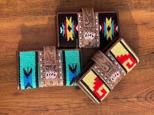 Mano Tooled Western Saddle Blanket Floral Aces Bifold Clutch Mujer Moda Lady Tallado a mano Cartera de cuero genuino - Product Image 3