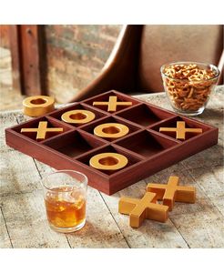 Jeu de Tic Tac Toe en bois brut avec pièces dorées X et O, jeu de stratégie de table minimaliste pour deux joueurs - Product Image 1