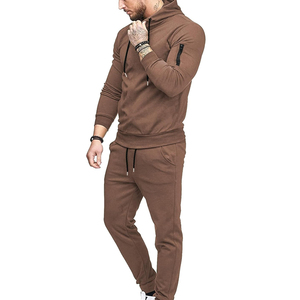 Mens <b>Brown</b> Hooded Tracksuit Solid Color Full Length Casual Sweatshirt And <b>Joggers</b> With Side Pockets Drawstring Closure - Product Image 3
