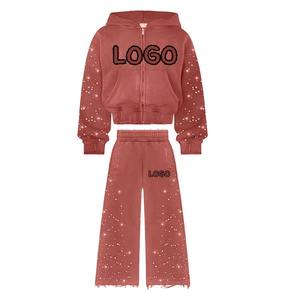 Unisex Men's & Women's 100% Cotton Breathable Fleece <b>Flared</b> <b>Sweatpants</b> Hoodie Set for Casual Tracksuit Winter - Product Image 2