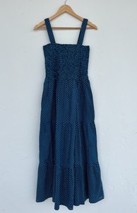 Vestido Maxi de Algodón Azul con Puntos para Mujer, Vestido Largo de Verano con Escote Fruncido sin Mangas y Volantes, Estilo Boho para Vacaciones - Product Image 3