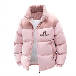 RELEVO <b>Pink</b> Puffer <b>Jacket</b> Hooded Collar Zipper Closure Embroidery Logo Spring Casual Unisex Thick Polyester Wadding Coated - Product Image 1