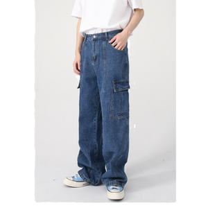 Pantalon en jean pour homme, design classique, coupe droite, doux pour la peau, coutures soignées, respirant et confortable pour une utilisation toute la journée. - Product Image 1