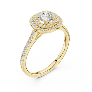 Anillo de Diamante Cultivado en Laboratorio SHREERAJ SOLITAIRE, Oro de 14K/18K, Doble Halo, 0.50Ct, DEF VVS, Pavé, Chapado en Rodio, Anillo de Joyería Fina Elegante - Product Image 3