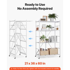 Scaffale Pieghevole a 4 Ripiani 36L X 21P X 60A Pollici, Organizzatore con 5 Ruote, Unità di Stoccaggio Senza Necessità di Montaggio per Spezie - Product Image 2