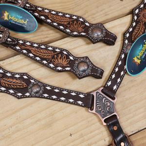 Ensemble de sellerie western en cuir perlé fait main de haute qualité, confortable et durable, avec collier de poitrage et têtière outillés, personnalisable - Product Image 6