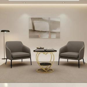 Modern Round Console <b>Table</b> with <b>Marble</b> <b>Top</b> and Brass Pedestal Base for Living Room Furniture - Product Image 2