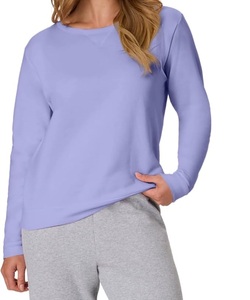 Nueva llegada: Sudadera de algodón de lujo para mujer, de manga larga, cuello redondo, hombros caídos, color liso, cómoda y casual, de Bangladesh. - Product Image 1
