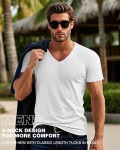 Camiseta de Cuello en V para Hombre, Corte Ajustado, Informal para el Día a Día, Manga Corta, Tejido de Algodón Suave y Transpirable, Ligera, Cómoda y Ecológica - Product Image 3