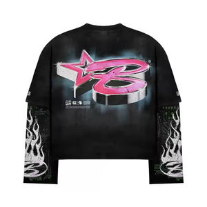 Sudaderas Personalizadas de Manga Larga, Camisetas Oversize con Lavado Ácido, Corte Cuadrado, 100% Algodón, Doble Capa, Camiseta de Manga Larga para Hombre - Product Image 6