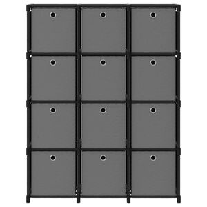 ชั้นวางของเหล็กแบบลูกบาศก์พร้อมถังเก็บของ ผ้าโพลีเอสเตอร์ 100% สีดำและสีเทา - Product Image 2