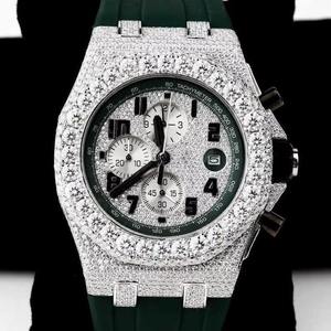 Luxury Square Case <b>Chronograph</b> Watch 45mm Stainless Steel Moissanite Band Men's Quartz Movement ETA Caliber 10 Bar Water - Product Image 1