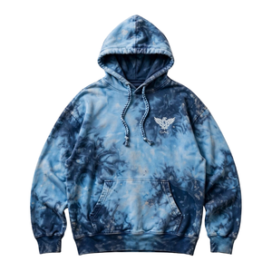 <b>Blue</b> Tie <b>Dye</b> 100% Cotton Vintage Pullover Hoodie Long Sleeve Drawstring Hood Kangaroo Pocket Streetwear Sweatshirt Embossed Logo - Product Image 1