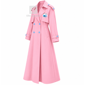 Manteau long Jack & Jill of America avec logo brodé sur le devant, manches longues, col cranté, en laine bleu ciel et rose pour femme - Product Image 2