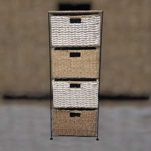 Armoire de rangement moderne en rotin écologique à 4 tiroirs pour salon, design minimaliste, application pour espaces étroits - Product Image 5
