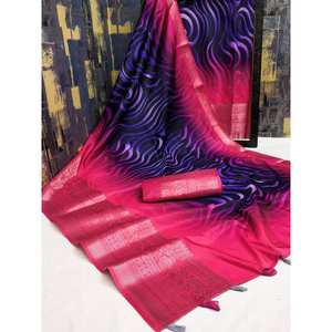 FANCY ART SEDA ESTAMPADO JACQUARD BOREDR SAREE CON BLUSA DESCOSADA AZUL - Product Image 1