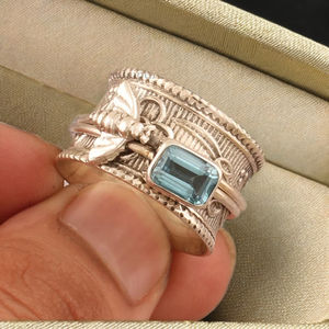 Anillos giratorios de topacio azul, muy vendidos, para adultos, adolescentes y niños, al mejor precio al por mayor. - Product Image 1