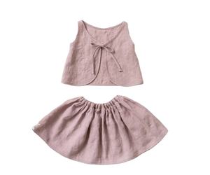 Tenues décontractées pour filles en bas âge, été, 100% coton, mignonnes, avec un nœud au dos, ensemble de chemisier et de jupe en mousseline respirante - Product Image 1