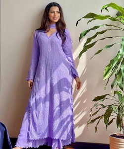 Kurta de Algodón Morado para Mujer, Largo hasta el Suelo, Corte Holgado, Ropa Étnica Tradicional de India y Pakistán, Estilo Casual para Todas las Temporadas 62914 BE-170 - Product Image 1