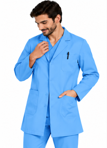 Blouse de laboratoire blanche en gros pour hommes, uniforme de médecin à manches longues, vêtement de travail médical respirant en polycoton, logo hôpital pharmacie - Product Image 5
