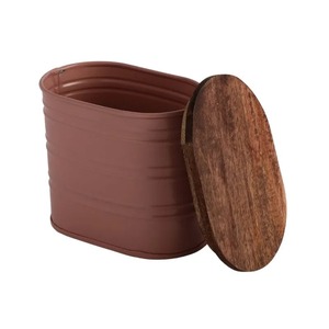 Handcrafted <b>Stackable</b> Metal <b>Storage</b> <b>Containers</b> with Wooden Lids Retro Kitchen Canisters for Food Preservation Cylinder Shape - Product Image 4