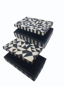 Caja de Joyería de Resina Hecha a Mano en India con Incrustaciones Únicas de Hueso y Patrón de Rayas, Cajas Decorativas de Almacenamiento - Product Image 5