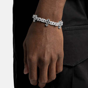 Luxury Cross Link Moissanite Bracelet 925 Sterling Silver VVS Moissanite Religious Hip Hop Bracelet For <b>Men</b> Women - Product Image 1