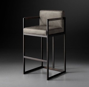 Tabouret de bar moderne du milieu du siècle, tissu bleu, structure en acier, base en bois, usage commercial, mobilier de salon - Product Image 2