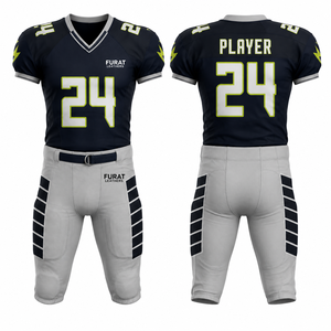 FURAT LEATHERS American Football Jersey Set Navy Yellow V-<b>Neck</b> Short Sleeve <b>Padded</b> Adult Unisex Uniform Moisture Wicking 3D 360g - Product Image 5