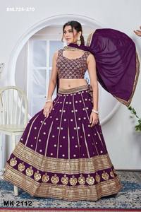 Ocassional wear Faux Georgette with Thread & Sequence Embroidered work Purple Can-Can Lehenga-Choli Set Supplier from Surat - Product Image 3