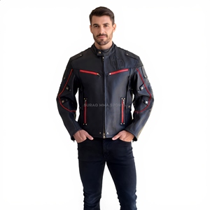 Mens Genuine Leather Winter Motorcycle <b>Jacket</b> with Zipper Closure Formal Style Solid Pattern Custom Logo <b>Patch</b> - Product Image 1
