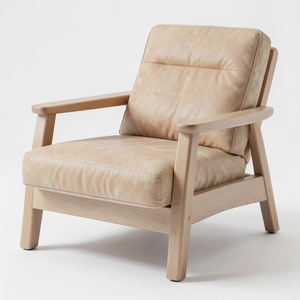 Sillón de Cuero Vacuno Genuino de Primera Calidad, Estructura de Madera Maciza Natural, Silla Moderna para Sala de Estar, Muebles para Sentarse - Product Image 1