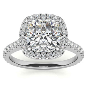 Bague de fiançailles de luxe en diamant de laboratoire taille coussin brillant 10k/14k/18k avec halo et sertissage cathédrale, clarté VS1, certifiée IGI, pour femme - Product Image 1