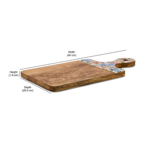 Planche à découper en bois de manguier charmante avec motif floral complexe, poignée en forme de pagaie, idéale pour couper les légumes - Product Image 2